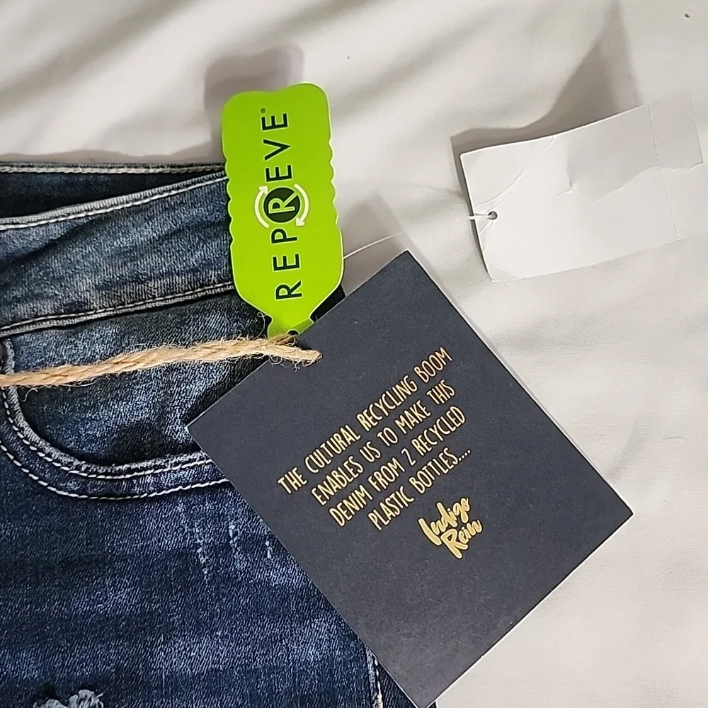 indigo rein distressed  womens jrs denim jean mid rise shor… - Picture 2 of 6